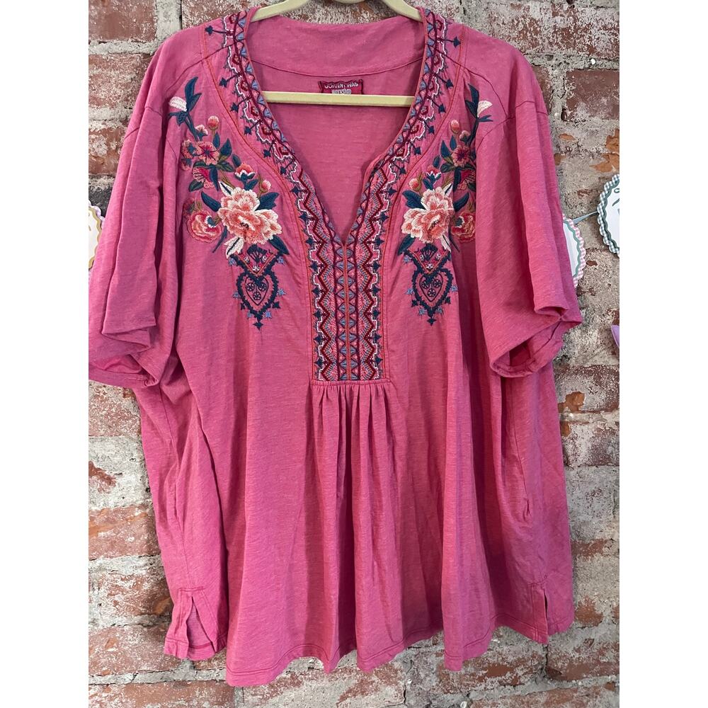 Johnny Was Pink Embroidered Top